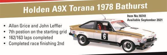 PRE ORDER - 1978 Allan Grice and John Leffler Bathurst Holden A9X Torana 1:18 Scale Die Cast Model Car (FULL PRICE - $299.00)