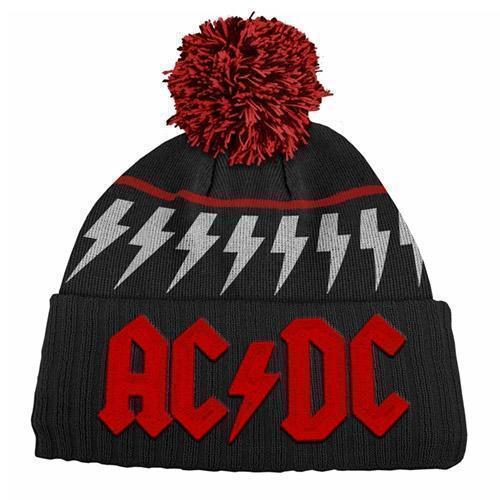 ACDC Knitted Pom Pom Black Beanie Winter Hat One Size Fits Most
