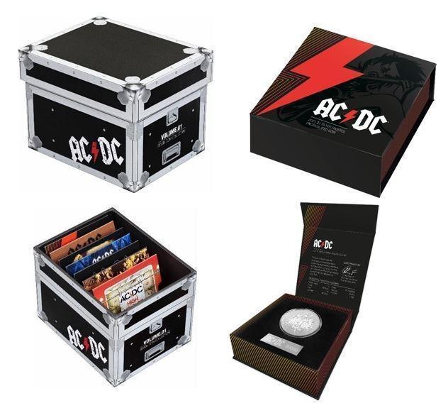 Set of: 2020/2021 ACDC AC/DC 20c Seven Coin Collection Coloured Uncirculated Coins + 2021 ACDC AC/DC $1 Silver Frosted Uncirculated Coin Royal Australian Mint RAM
