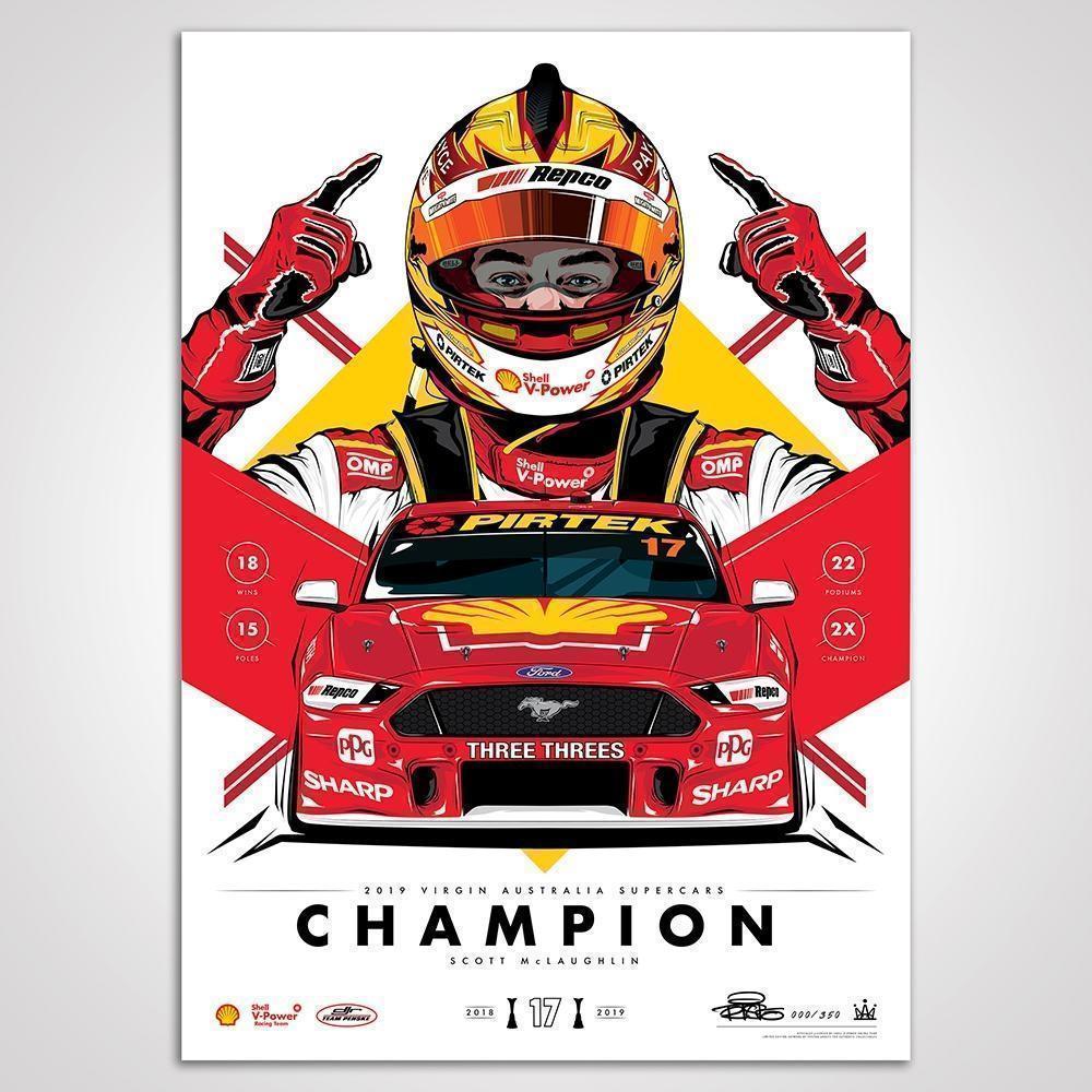 Shell V-Power Racing Team 2019 Scott McLaughlin Champion White Standard Limited Edition Illustrated Print Rolled Poster (Full Price $59.99)