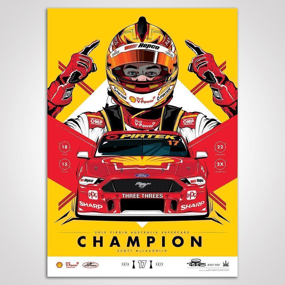 Shell V-Power Racing Team 2019 Scott McLaughlin Champion Yellow Variant Limited Edition Illustrated Print Rolled Poster (Full Price $89.99)