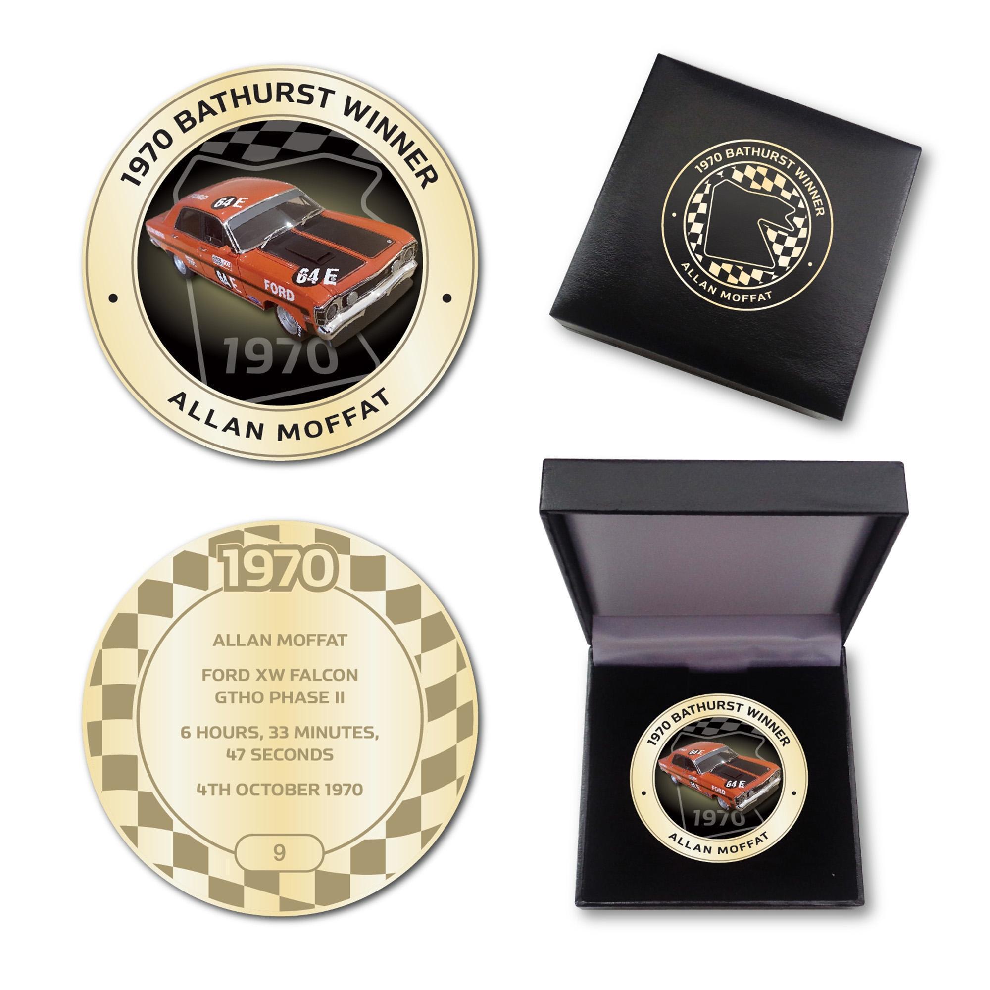 1970 Bathurst Winner Antique Gold Coloured Medallion In Box - Allan Moffat Ford XW Falcon GTHO Phase III