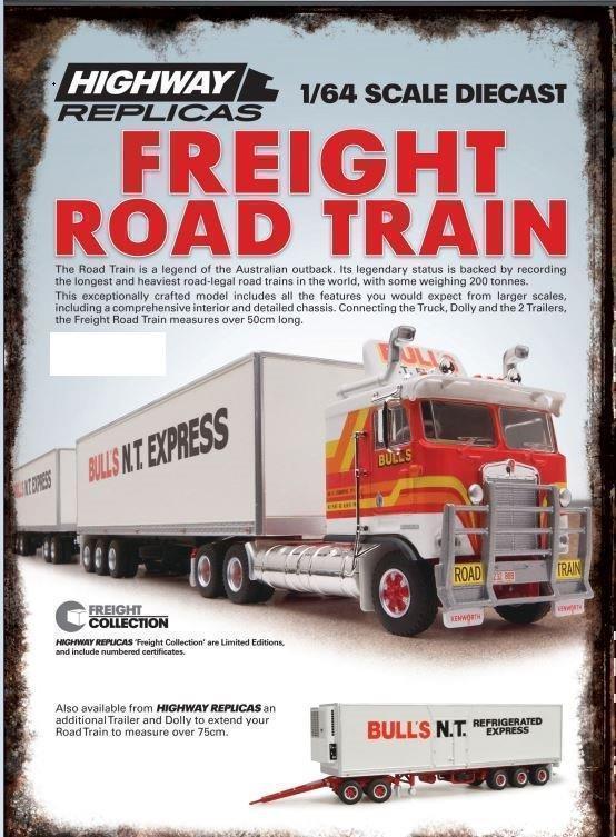 Highway Replicas Bull's Bulls NT Express Freight Road Train Die Cast Model Truck With Additional Trailer & Dolly 1:64