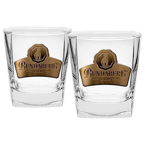 Bundaberg Bundy Rum Bear Set of 2 280ml Pewter Badged Spirit Glasses Alcohol Drinking