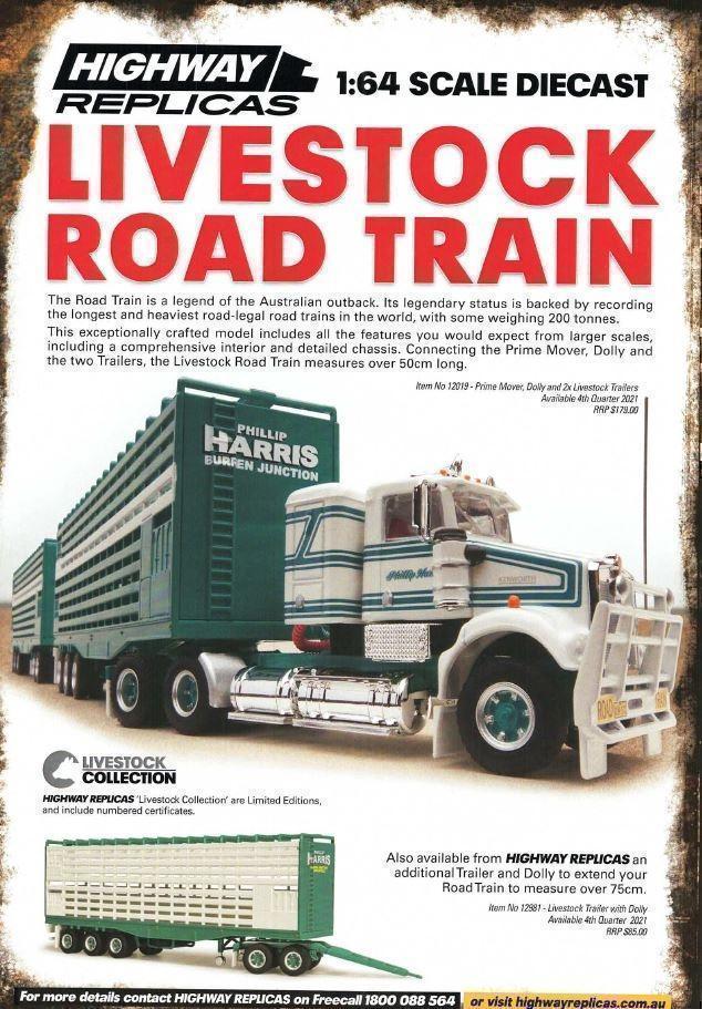PRE ORDER - Highway Replicas Phillip Harris Burren Junction Livestock Road Train 1:64 Scale Die Cast Model Truck With Additional Trailer & Dolly (FULL PRICE - $248.00)
