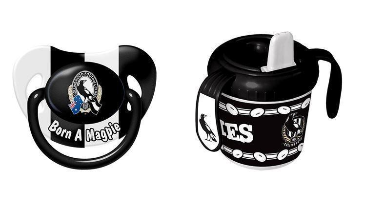 Set Of 2 AFL Collingwood Magpies Baby Dummy & Sippy Cup