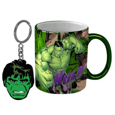 Hulk Metallic Ceramic Coffee Tea Mug Cup & PVC Keyring Key Ring Marvel Comics