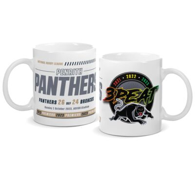 Penrith Panthers 2023 NRL Three-Peat Premiers Back To Back To Back 330mL Ceramic Coffee Tea Mug Cup