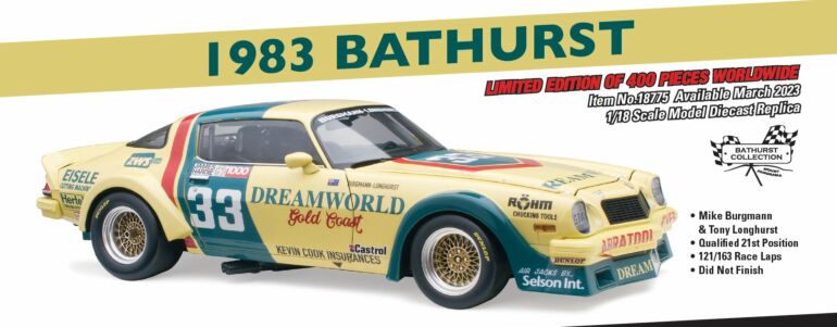 PRE ORDER $50 DEPOSIT - 1983 Bathurst Mike Burgmann & Tony Longhurst Chevrolet Z28 Camaro 1:18 Scale Model Car (FULL PRICE - $329.00)