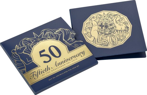 2019 50th Anniversary of the Dodecagon 50 Cent Piece Five Coin Uncirculated Set Royal Australian Mint RAM