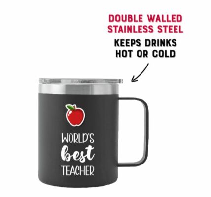 Best Teacher Ever Apple 360ml Double Wall Travel Coffee Tea Mug Cup