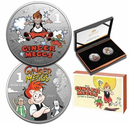 2021 Centenary Of Ginger Meggs $1 Coloured 1/2oz Silver Frosted Uncirculated Two-Coin Set