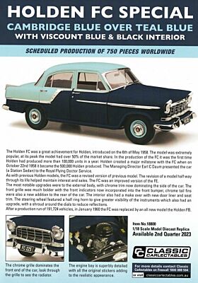 PRE ORDER $50 DEPOSIT - Holden FC Special Cambridge Blue Over Teal Blue With Viscount Blue & Black interior 1:18 Scale Die Cast Model Car (FULL PRICE
- $299.00)