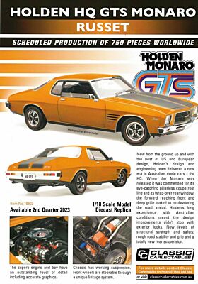 PRE ORDER $50 DEPOSIT - Holden HQ GTS Monaro Russet 1:18 Scale Die Cast Model Car (FULL PRICE - $299.00)