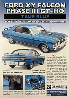 PRE ORDER $50 DEPOSIT - Ford XY Falcon Phase III GT-HO True Blue 1:18 Scale Model Car (FULL PRICE - $299.00)