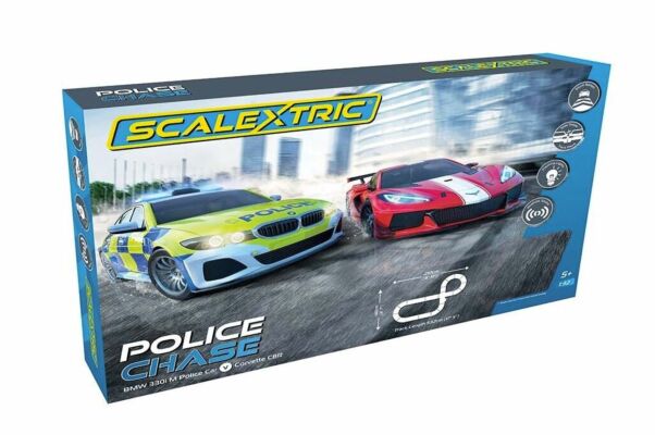 Scalextric Police Chase BMW 330i M Police Car vs Corvette CBR 1:32 Scale Model Slot Car Set