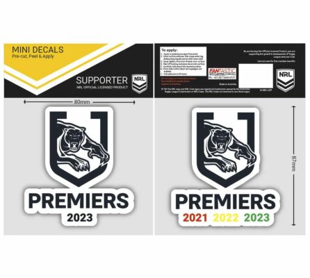 Penrith Panthers 2023 NRL Three-Peat Premiers Back To Back To Back Set of 2 Mini Decals Stickers