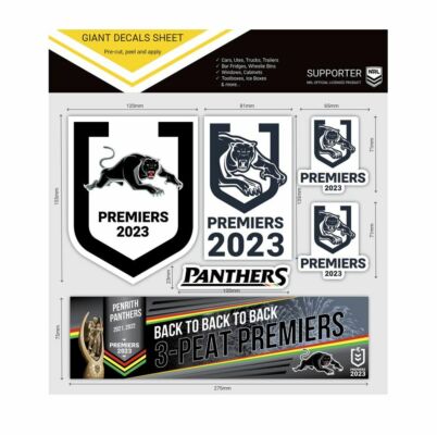 Penrith Panthers 2023 NRL Three-Peat Premiers Back To Back To Back 5 Sticker Giant Decals Sheet