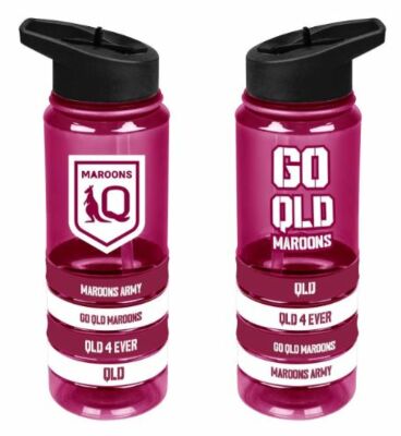 Queensland QLD Maroons State Of Origin SOO NRL Tritan Plastic Drink Bottle With 4 Wrist Bands
In Team Colours