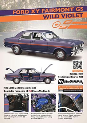PRE ORDER $50 DEPOSIT - Ford XY Fairmont GS Wild Violet 1:18 Scale Die Cast Model Car (FULL PRICE - $299.00)