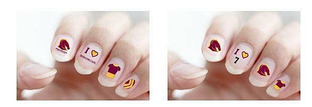 Brisbane Broncos NRL Team Logo Colour Finger Toe Nail Art Decal Stickers Gel or Polish