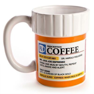 Prescription Coffee Medicine Bottle 12oz Ceramic Mug With Fake Label
