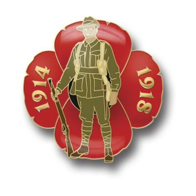 1914-1918 Great War Digger Poppy ANZAC Day Gold Lapel Pin Badge