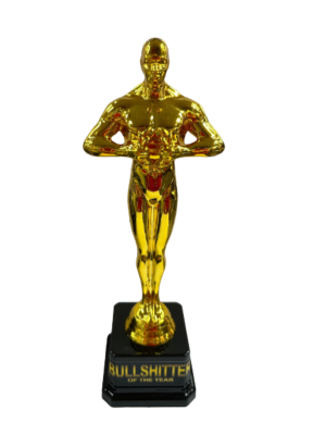 Bullshitter Of The Year Trophy 25cm Gold Plastic Novelty Award
