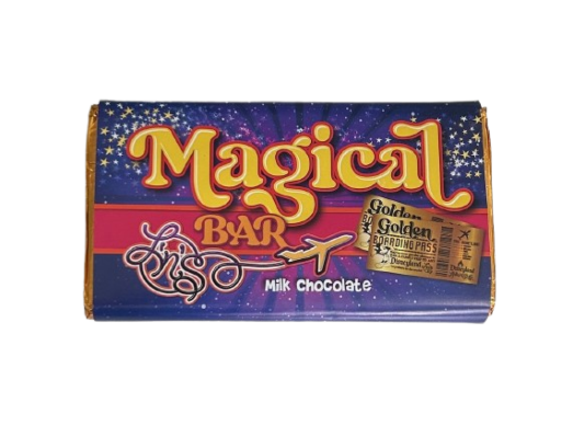 Magical Bar 50g Milk Chocolate Bar - FIND A GOLDEN BOARDING PASS FOR A CHANCE TO WIN A FAMILY TRIP TO ANY DISNEYLAND ANYWHERE IN THE WORLD (Wonka Bar Replacement)