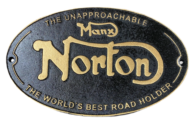 Manx Norton Motorcycle Oval 32.5cm Cast Iron Plaque Decorative Sign