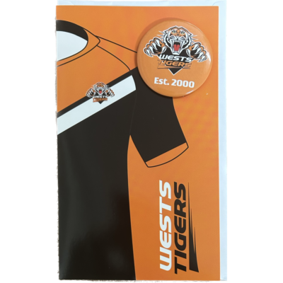West Tigers NRL Blank Birthday Gift Card With Badge & Envelope Guy