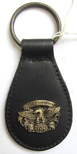 Harley Davidson Leather & Brass Keyring Key Ring USA Eagle Logo