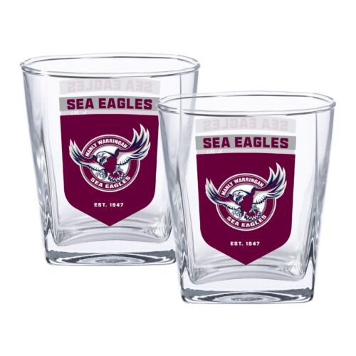 Manly Sea Eagles NRL Team Logo Set of 2 250ml Spirit Scotch Glasses