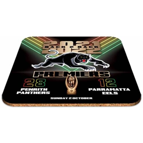 Penrith Panthers 2022 NRL Premiers Back To Back 9cm x 9cm Single Cork Back Coaster