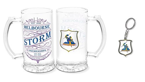 Melbourne Storm NRL Heritage 500ml Stein Glass & Keyring Gift Set