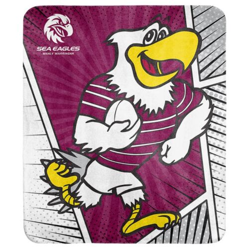 Manly Sea Eagles NRL Team Mascot Coral Fleece Throw Rug Picnic Blanket