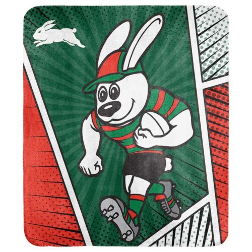 South Sydney Rabbitohs NRL Team Mascot Coral Fleece Throw Rug Picnic Blanket