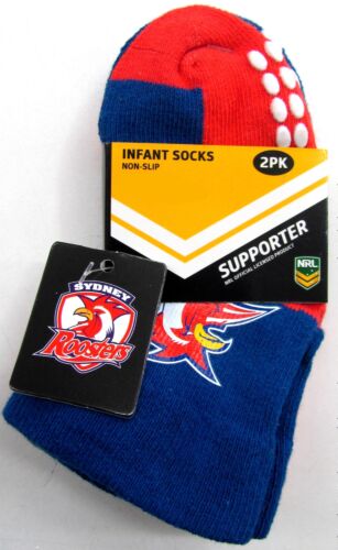 Sydney Roosters NRL Baby Infant Socks 2 pack Anti-Slip Grip Size 1-2