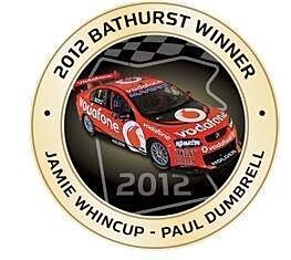 PRE ORDER - 2012 Bathurst Winner Antique Gold Coloured Medallion In Box - Jamie Whincup Paul Dumbrell Holden VE Commodore (FULL PRICE - $99.99)