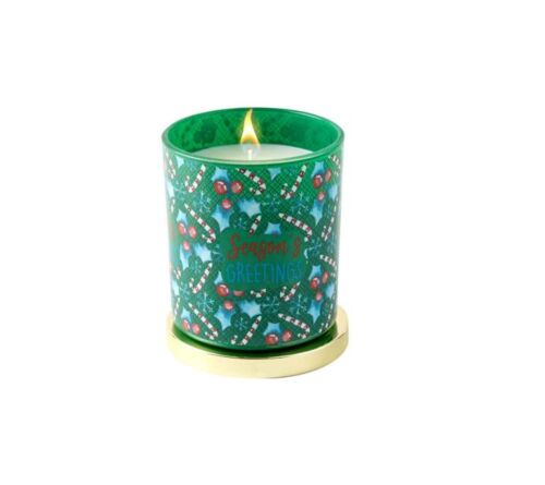 Christmas Candle Season's Greeting Cinnamon Scented Single Wick Candle With Lid 30 Hour Burn Time