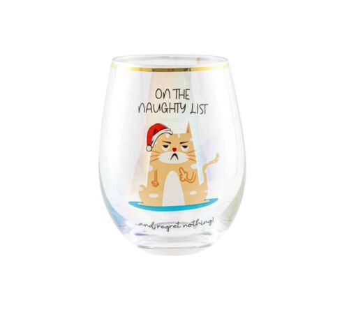 On The Naughty List... And Regret Nothing! Novelty Christmas 600mL Stemless Wine Glass