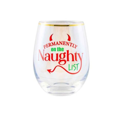 Permanently On The Naughty List Novelty Christmas 600mL Stemless Wine Glass