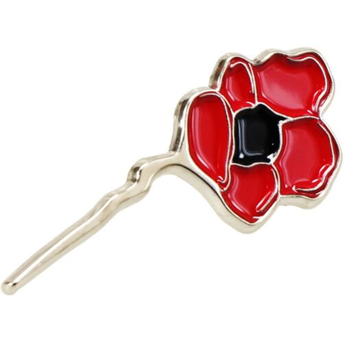 Red Poppy Silver Stem Poppy Mpressions Lapel Pin Badge On Card