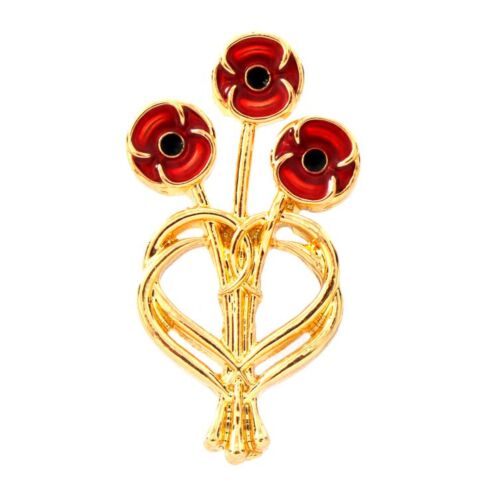 Heart Of Remembrance Three Stem Red Poppy Limited Edition Lapel Pin Badge On Card Poppy Recollections