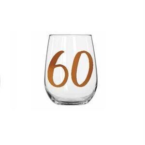 60th Birthday Rainbow 600ml Stemless Wine Glass With Rose Gold Lettering