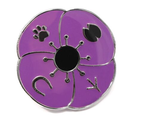 Purple Poppy In Their Foosteps Animals In War Silver Enamel Lapel Pin Badge On Card