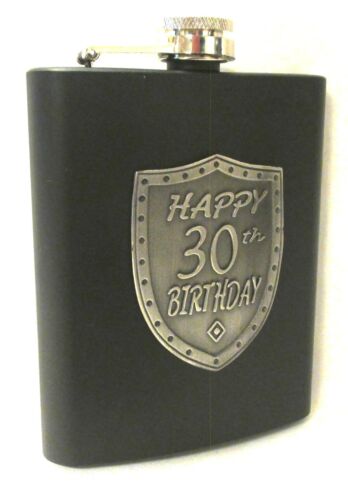 30th Birthday Black 150ml Hip Flask With Badge In Gift Box