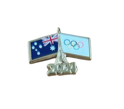 Paris 2024 Olympic Games Australian & Olympic Flags Eiffel Tower Lapel Pin Badge