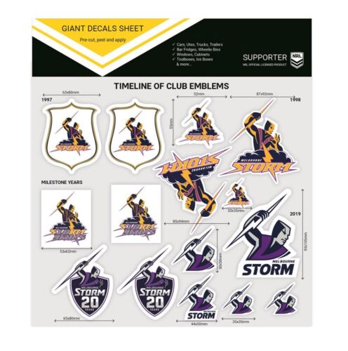 Melbourne Storm NRL Team Timeline of Club Logo Emblems Giant Decals Sticker Sheet