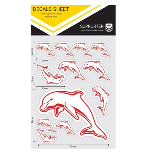 Dolphins NRL Logo Set of 12 UV Car Decal Sticker Stickers Sheet iTag